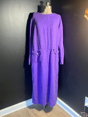 Vintage California Threads by Hari Casuals Purple Linen Long-sleeve Maxi Dress